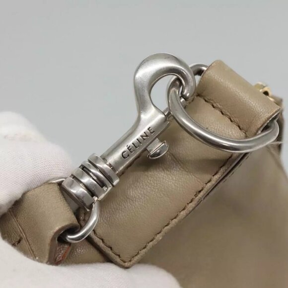 CELINE Shoulder Bag Leather Beige Gold blue Auth - Picture 7 of 15